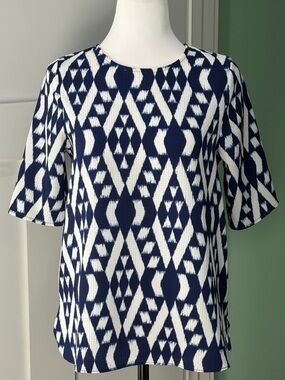 fab'rik Navy & White Geometric Short Sleeve Tee
